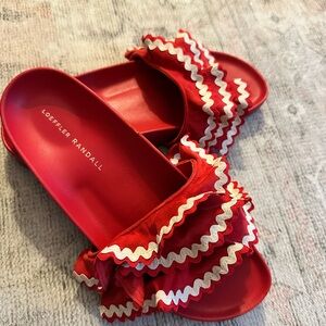 Loeffler Randall Red Ruffle Slide Sandals